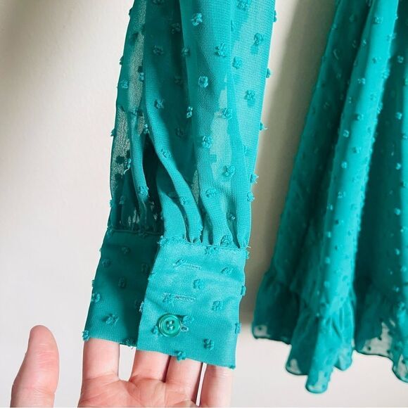 NWT YUMI KIM Daphne Faux Wrap Dress - Jewel Emerald Swiss Dot Small - Picture 8 of 12